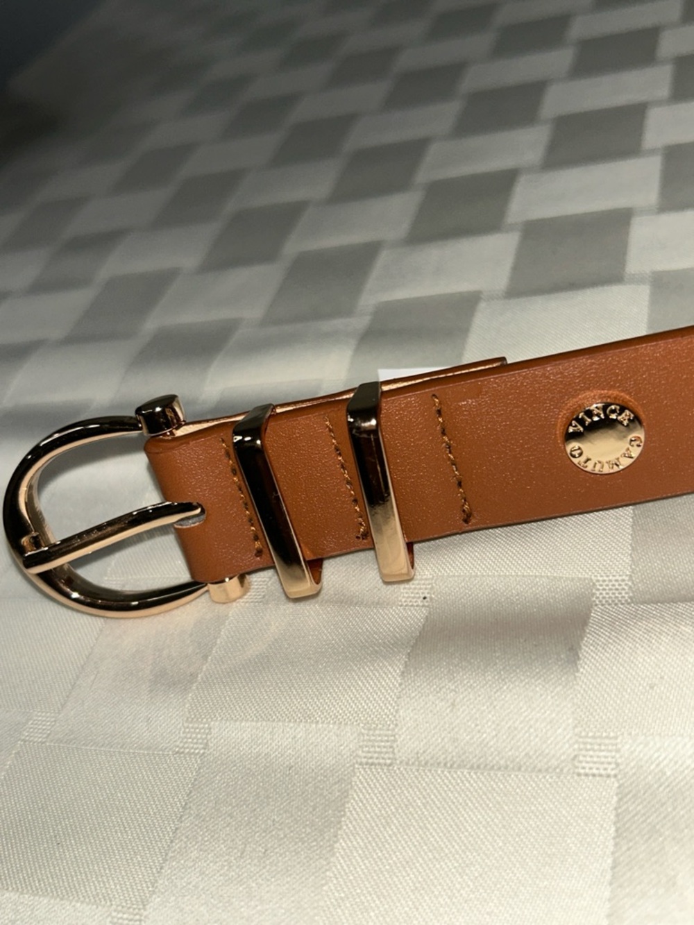 Vince Camuto Men’s Belt in Tan with Gold Hardware